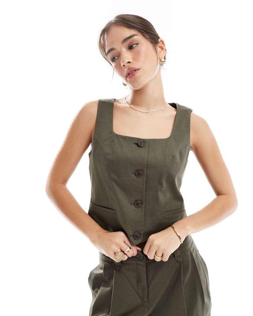 Vero Moda Gray Tailored Square Neck Waistcoat Co-ord