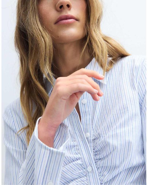 Stradivarius Blue Bengaline Gathered Shirt