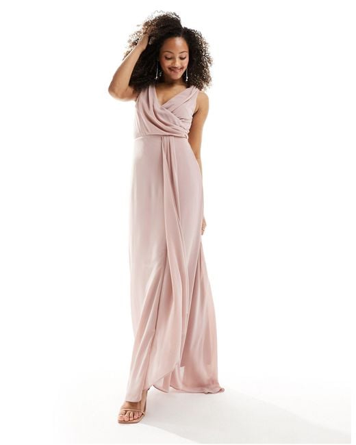TFNC London Pink Bridesmaid Chiffon Maxi Dress With Split Front