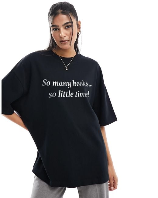 ASOS Black Boyfriend Fit T-shirt With So Many Books Slogan Graphic