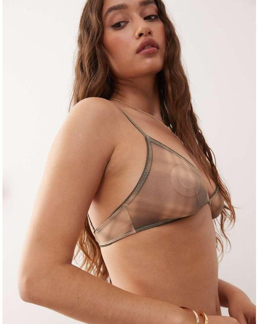 Monki Brown Mix And Match Soft Mesh Triangle Bra