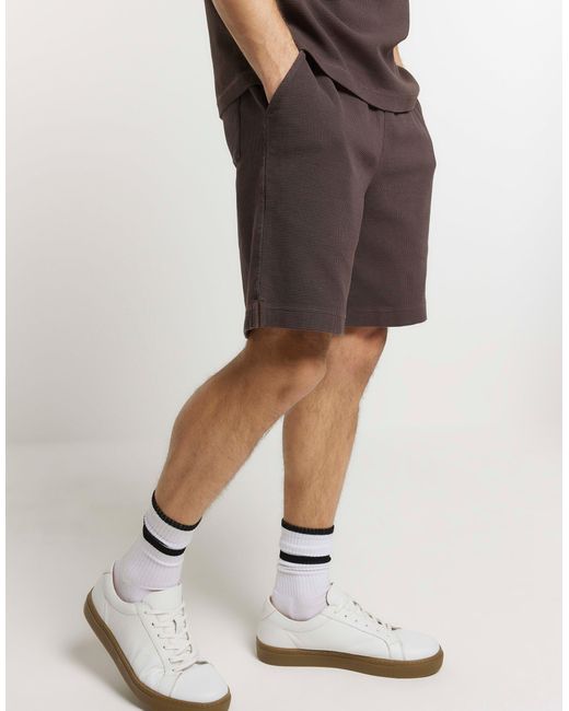 River Island Brown Regular Fit Waffle Textured Shorts for men