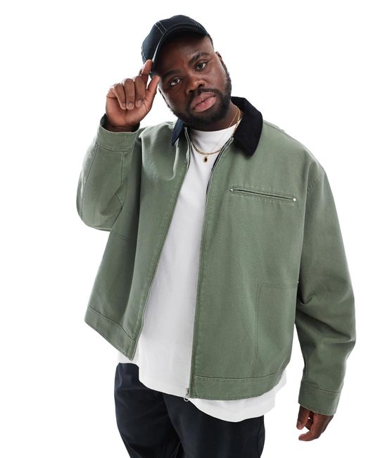 ASOS Green Harrington Jacket With Cord Collar for men
