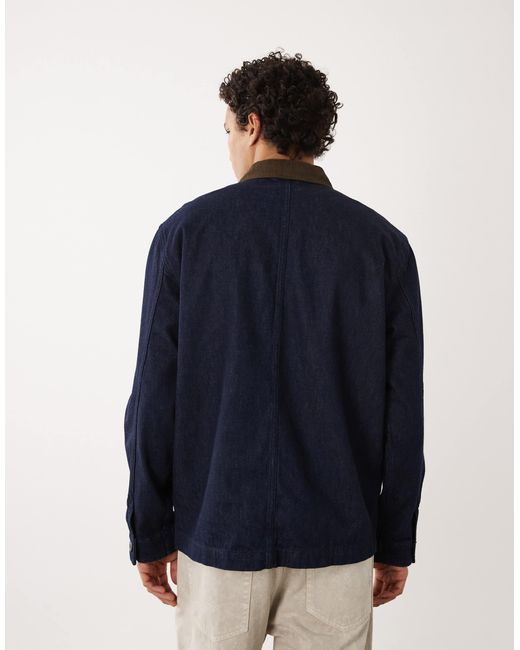 SELECTED Blue Contrast Collar Denim Jacket for men