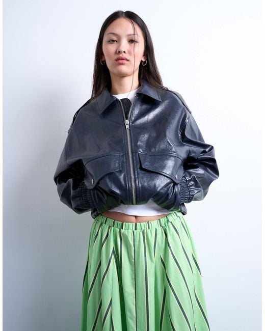 Jupe longue évasée en popeline rayée à taille élastique - vert et jaune TOPSHOP en coloris Green