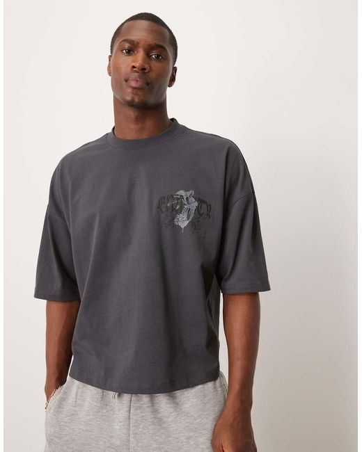 ASOS Gray Oversized Dropped Shoulder Boxy T-shirt With Grunge Print for men