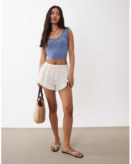 Miss Selfridge Blue Ribbed Vest Top With Lace Detail