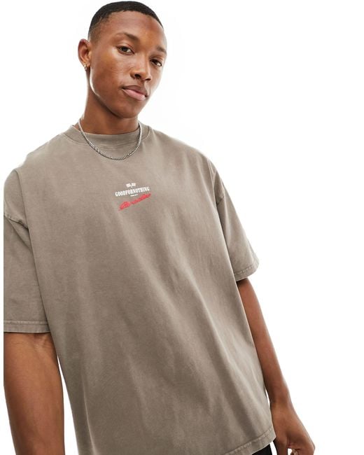 Good For Nothing Gray Oversized T-shirt With Motocross Print for men
