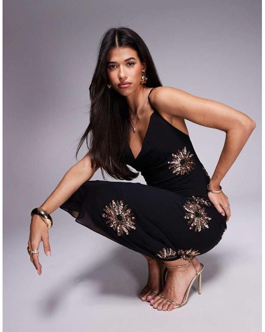 river island black and gold dress River Island Gold Buckle Midi Dress - Black