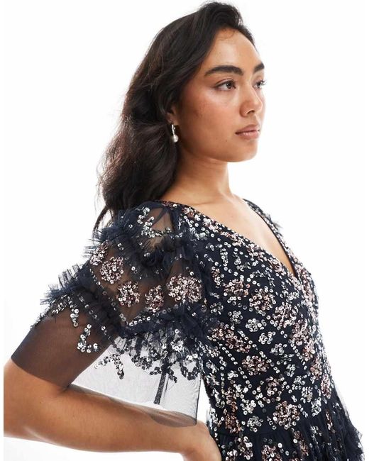 maya embellished short sleeve maxi dress Maya Deluxe Maya Navy Short Sleeve Floral Embellished Maxi Dress