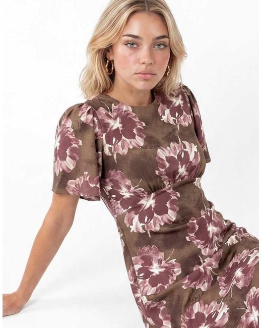 Lovedrobe Brown Floral Tie-Back Angel Sleeve Midaxi Dress