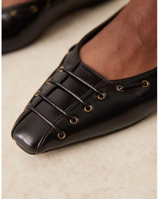 ASOS Brown Lachlan Eyelet Detail Chisel Toe Ballets