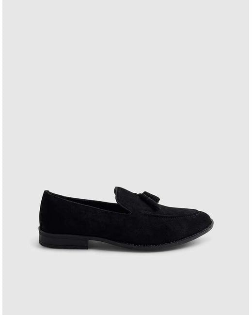 River Island Black Suede Tassel Loafers for men