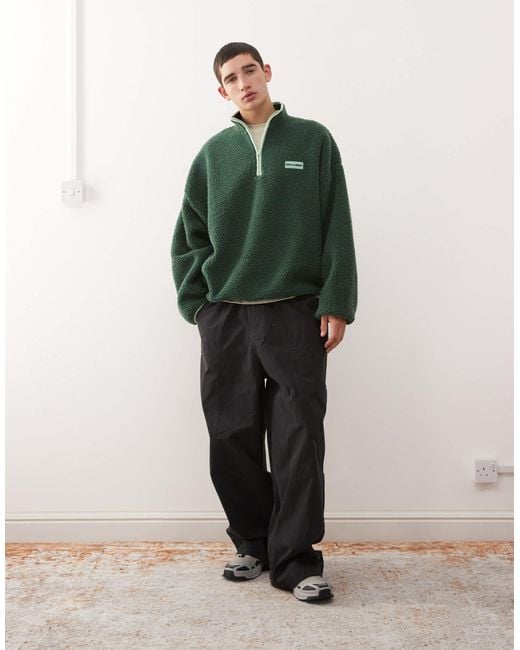 Collusion Green Half Zip Borg Fleece for men