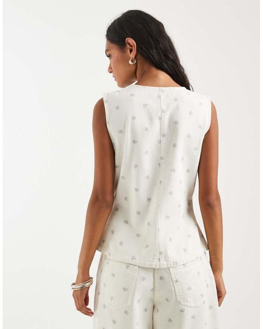 ONLY White Denim Vest With Flower Print