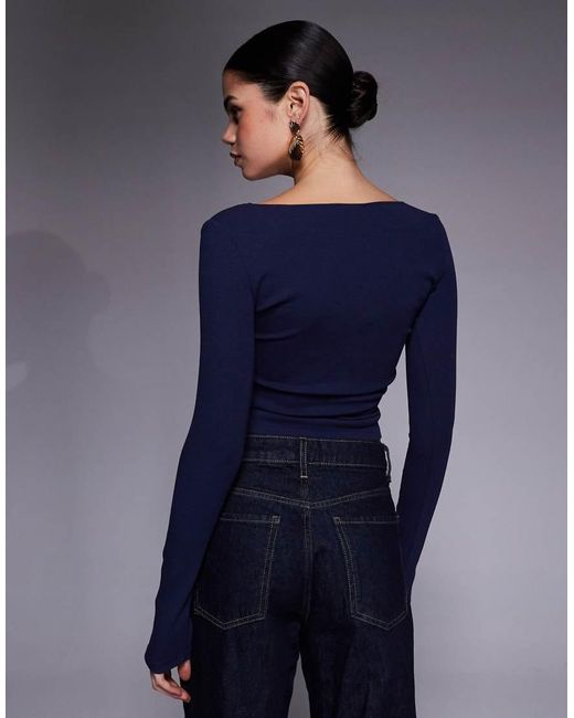 Edikted Blue Kathi Lacey Long Sleeve Top