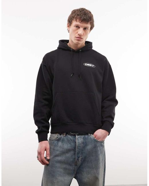 Obey Black Oval Cities Hoodie With Back Print for men
