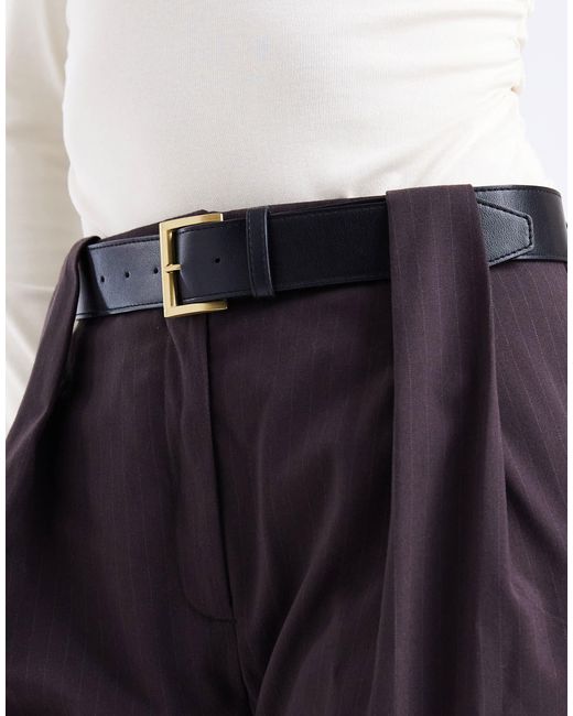 Pantalon droit élégant avec taille haute et ceinture - marron à fines rayures ASOS en coloris Blue