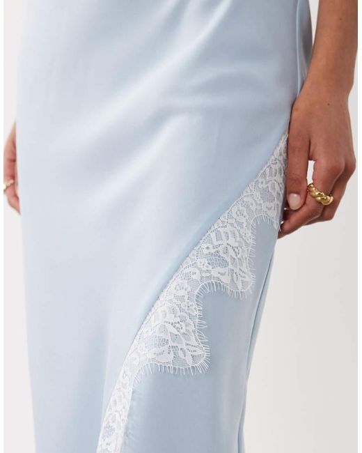 New Look White Asymmetric Halterneck Satin Lace Midi Dress