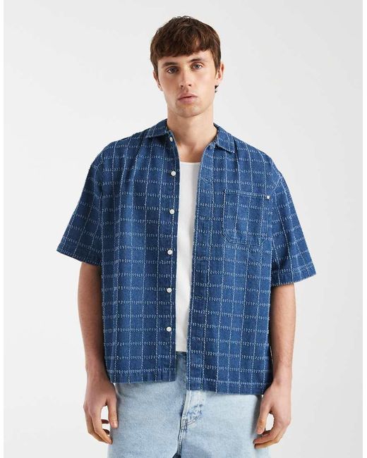 Redefined Rebel Blue Elton Oversized Shirt for men