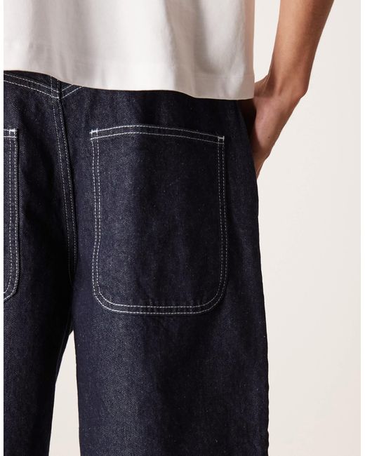 ASOS Natural Long Length Denim Jorts With Double Pleat for men