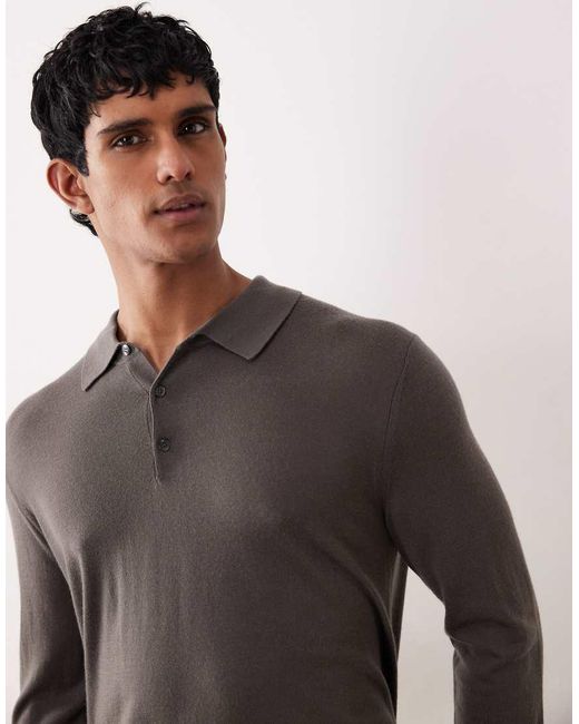 Mango Gray 100% Wool Knitted Polo Top for men