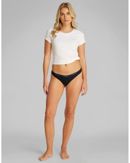 Calvin Klein Black Icon Logo 5 Pack Thongs Multicoloured