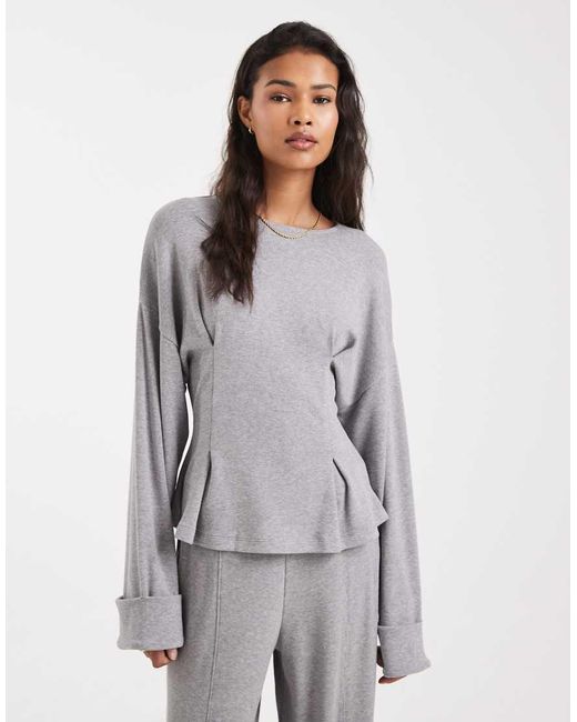 ASOS Gray Fine Knitted Cinch Waist Deep Cuff Long Sleeve Top