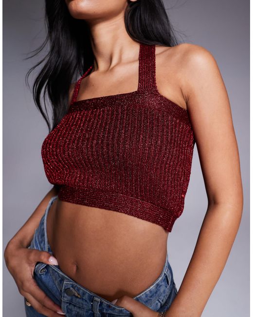 ASOS Blue Knitted Halter Crop Top