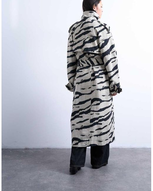 TOPSHOP Trenchcoat Met Opstaande Boord En Zebraprint in het White