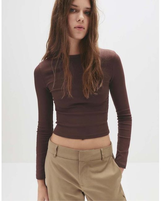 Pull&Bear Brown Fitted Long Sleeve T-shirt