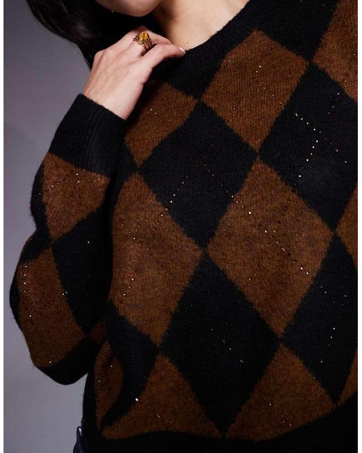 New Look Blue Sequin Embellished Argyle Jumper