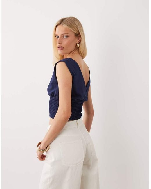 Mango Blue Teen Deep V Ruched Waist Top