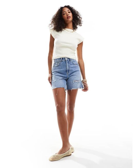 Stradivarius Blue Denim Dad Short