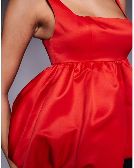 ASOS Red Satin Bubble Peplum Cami Top
