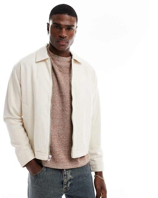 Abercrombie & Fitch Natural Lightweight Linen Zip Front Harrington Jacket for men