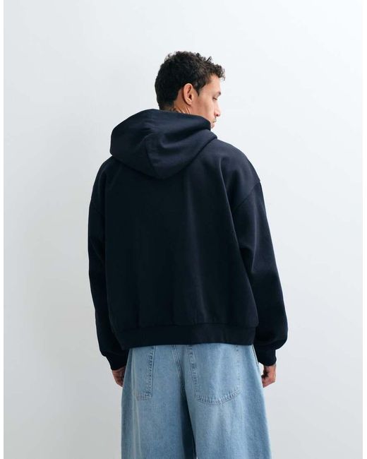 Weekday Blue Oversized Zip Up Hoodie With Broken Beats Embroidery for men