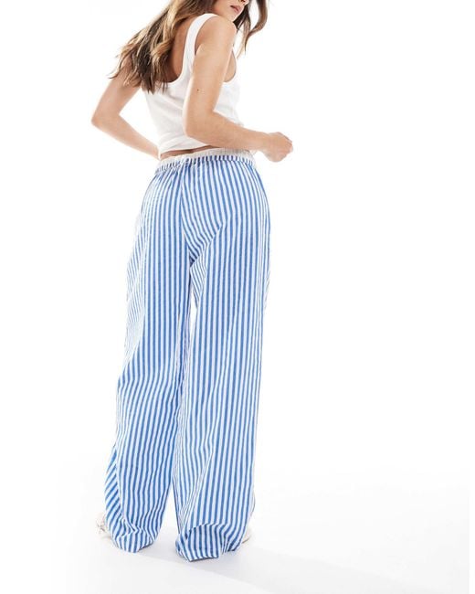 Vero Moda Blue – gestreifte hose mit doppeltem tunnelzug-bund und weitem bein