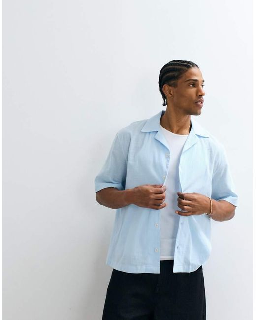 ASOS Blue Boxy Oversized Amalfi Back Print Shirt for men