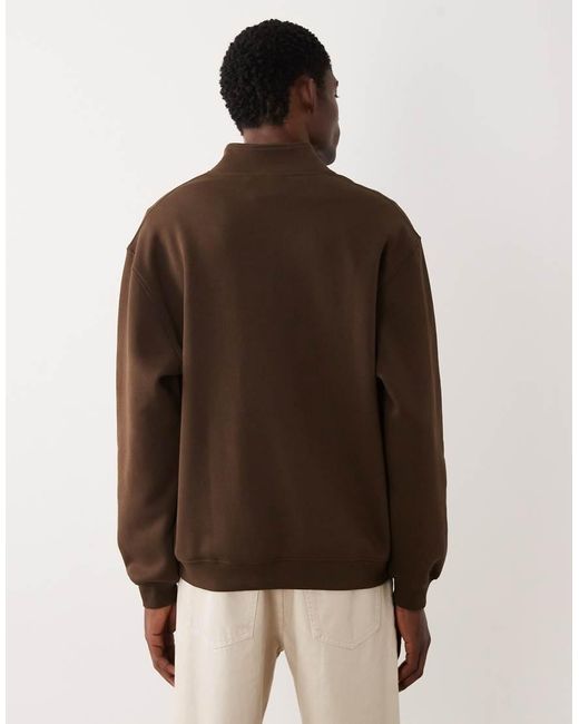 ASOS Brown Essentials Relaxed Quarter Zip Sweatshirt for men