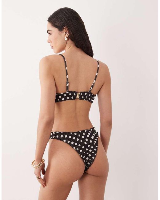 Miss Selfridge Black Ruched Frill Bikini Top