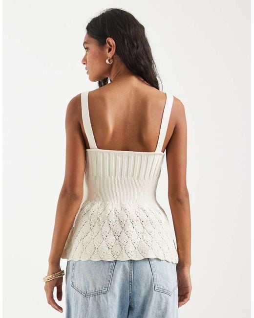Object White Knitted Peplum Hem Cami Top With Pointelle Detail