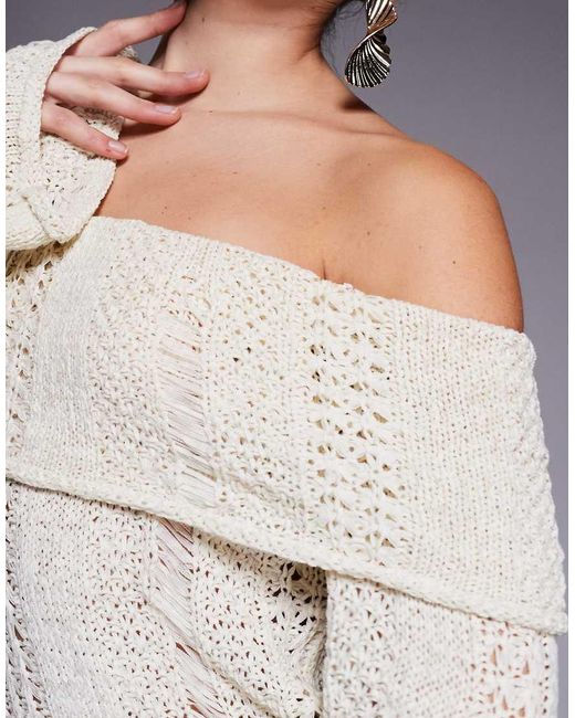 Edikted Blue Renna Distressed Fold Over Knit Top