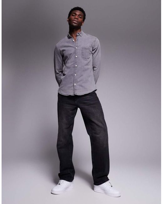 ASOS Gray Stretch Slim Denim Shirt for men