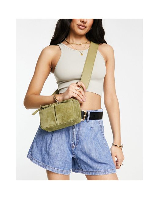 ASOS Suede Multi Pocket Camera Crossbody Bag in Blue Lyst