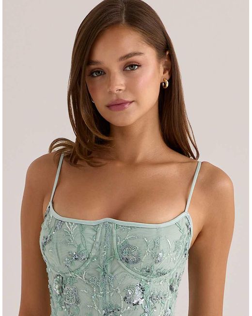 House Of Cb Green Naima Jade Hand Beaded Embellished Corset Maxi Dress