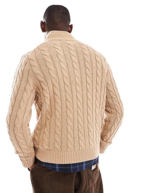 Polo Ralph Lauren Natural Driver Icon Logo Half Zip Roving Cotton Cable Knit Jumper for men