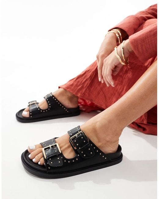 Truffle Collection Pink Double Strap Studded Footbed Sandals