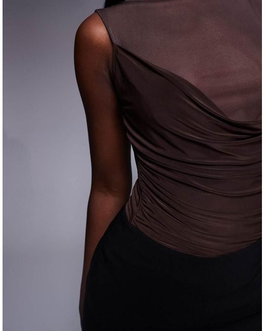 ASOS Purple Cowl Front Mesh Slinky Mix Bodysuit