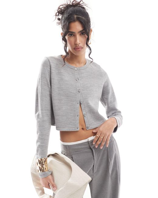 ASOS Gray Knitted Crew Neck Cropped Cardigan